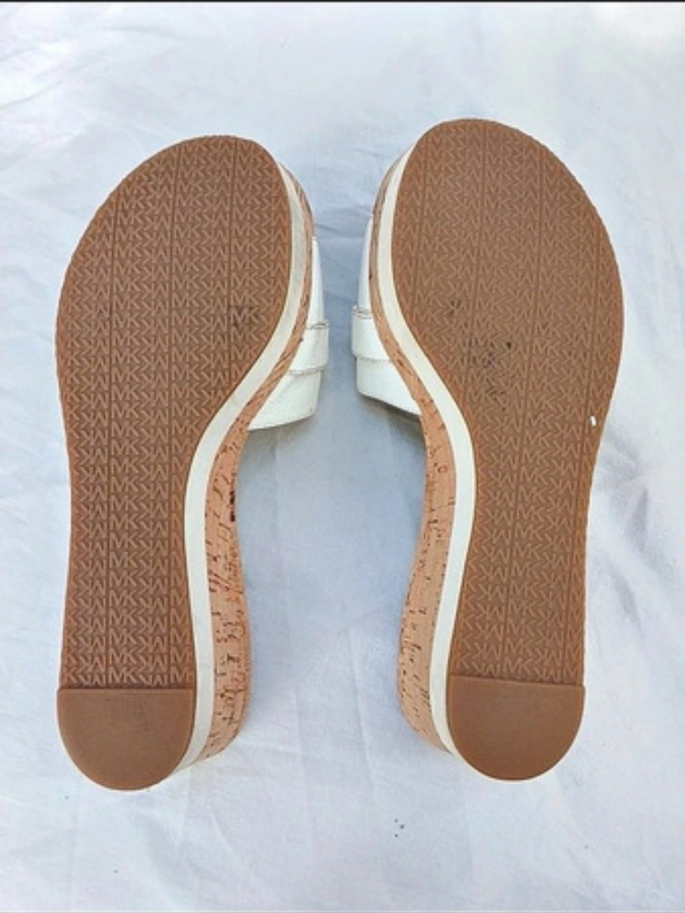Michael Kors Warren Platform Cork Wedge Slide Sandal White & Brown - Picture 5 of 5